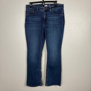 Lee Size 10P 10 Petite Mid Rise Bootcut Medium Wash Denim Flare Jeans Zipper Fly